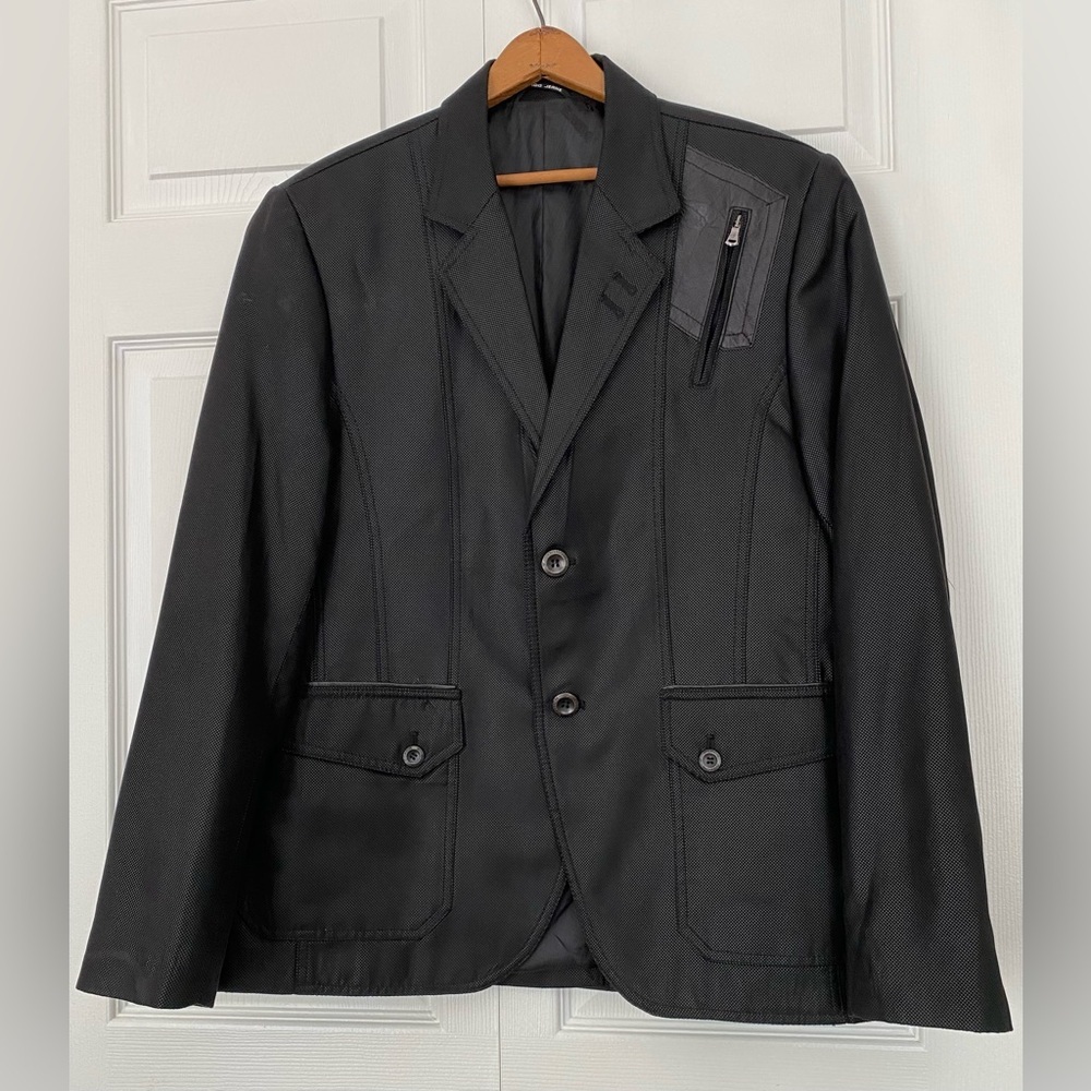 Mondo Menswear Jacket Blazer Black Zipper Leather Accent New size X-Large